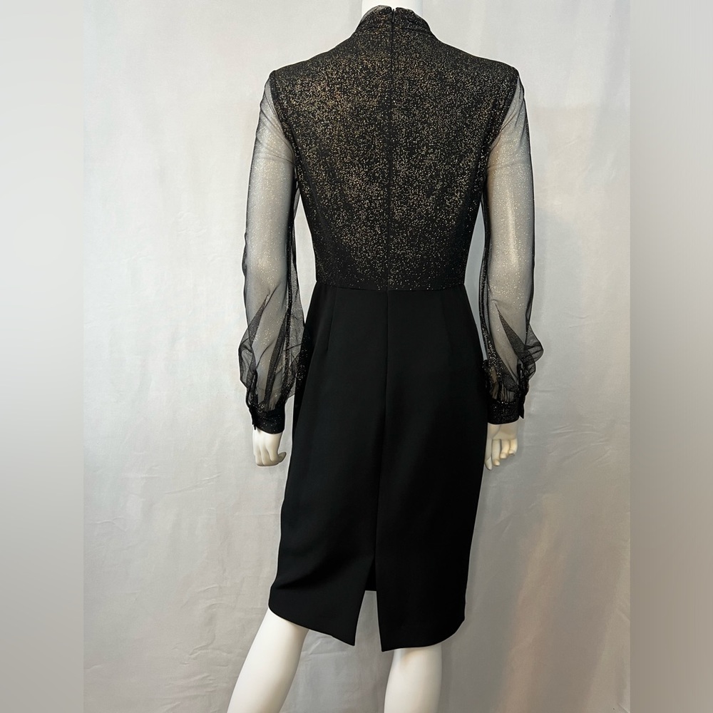 BADGLEY MISCHKA.NWT.Long Sleeve Crepe Sheath dress. Foiled Tulle Mesh Design.4 - Picture 5 of 16